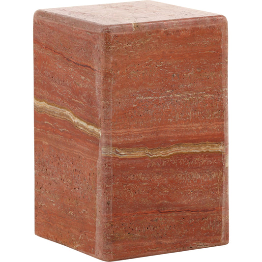 Xochitl Side Table by Arch & Plane in natural red. Made from travertine stone in a unique style.