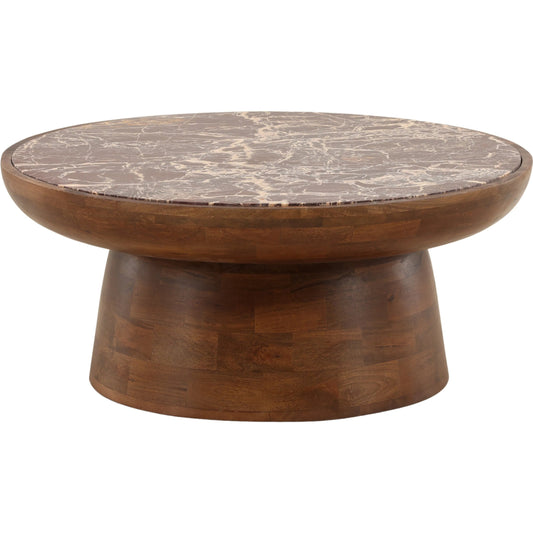 Anara Coffee Table by Arch & Plane in brown, red. Made from mango wood, cherry gold marble in a unique style.
