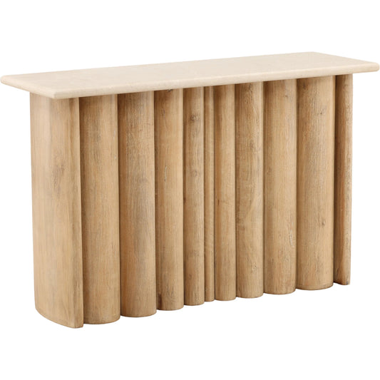 Thandi Console Table by Arch & Plane in light natural. Made from mango wood, botticino stone in a unique style.