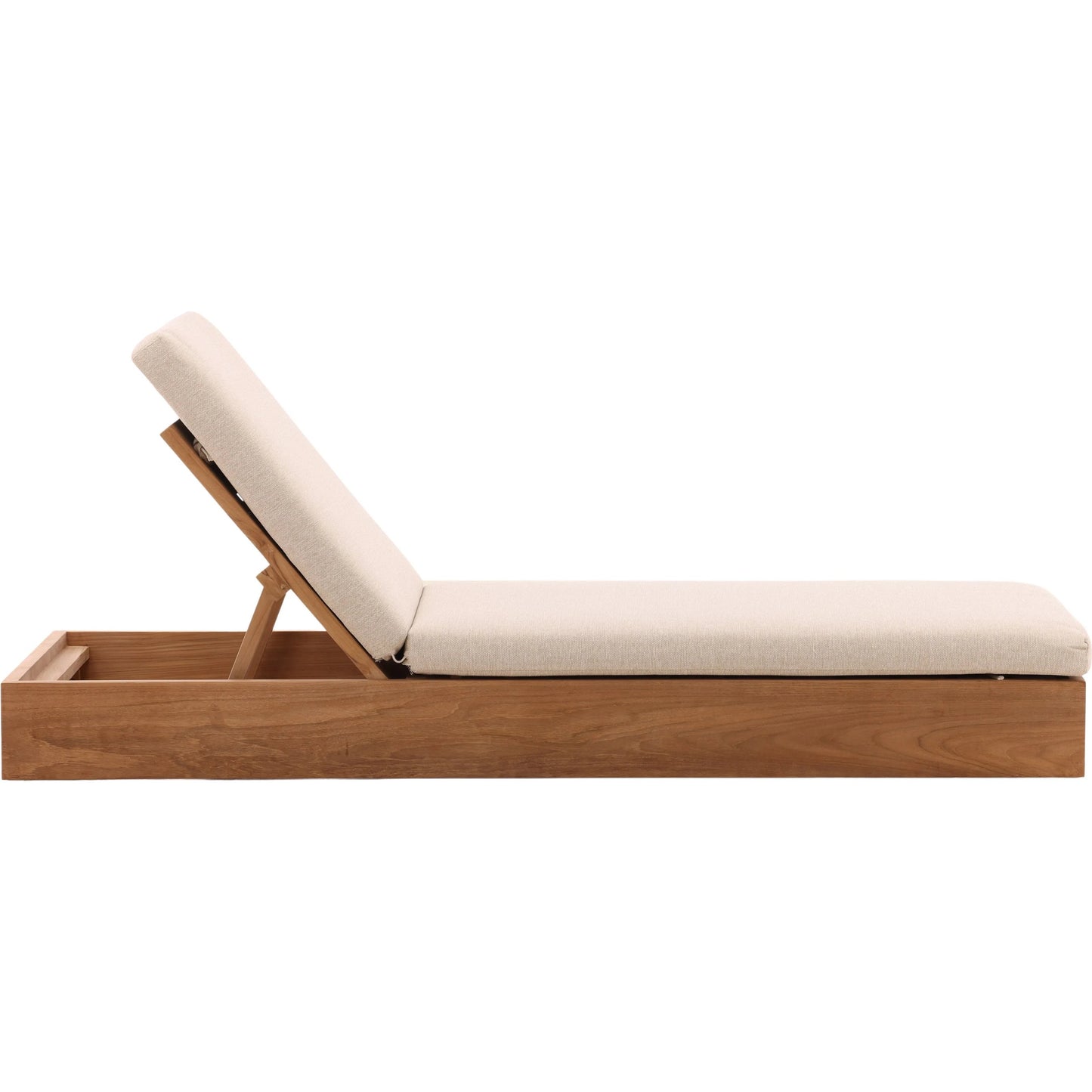 003 SI-2350986 | Additional Silo | Nilsa Outdoor Chaise by Arch & Plane in sand, natural. Made from outdoor basketweave tweed fabric, teak wood in a transitional style.