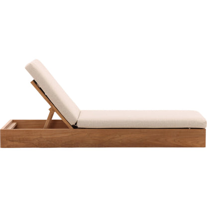 Nilsa Outdoor Chaise by Arch & Plane in sand, natural. Made from outdoor basketweave tweed fabric, teak wood in a transitional style.