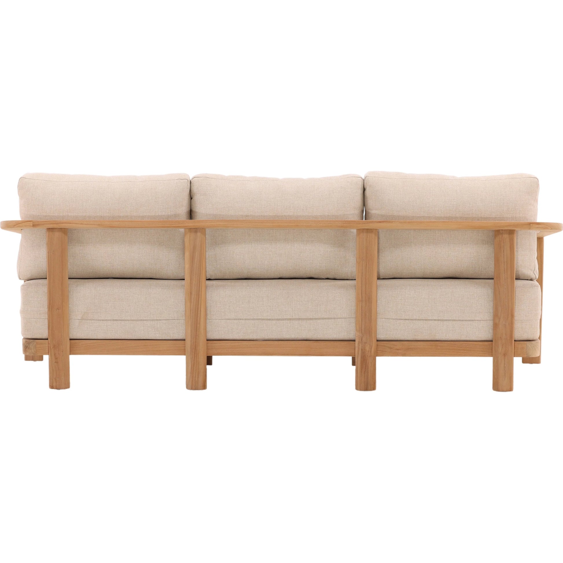 Beth Outdoor Sofa by Arch & Plane in sand, natural. Made from outdoor heavy linen fabric, teak wood in a transitional style.