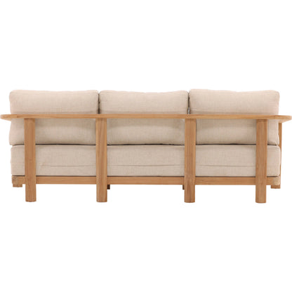 Beth Outdoor Sofa by Arch & Plane in sand, natural. Made from outdoor heavy linen fabric, teak wood in a transitional style.