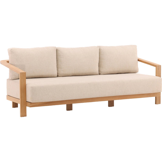 Redford Outdoor Sofa by Arch & Plane in sand, natural. Made from outdoor heavy linen fabric, teak wood in a unique style.