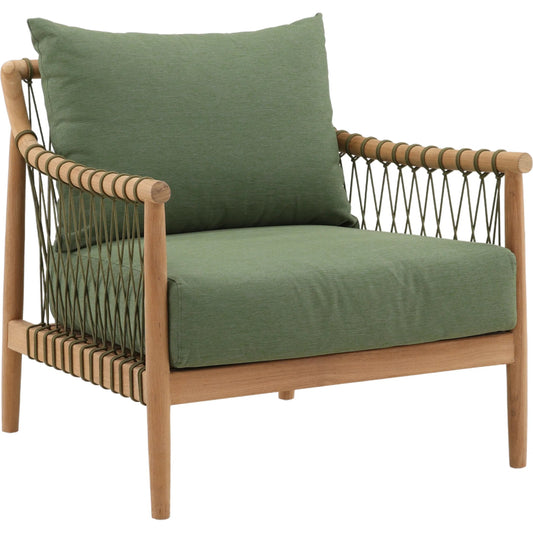 Tahoe Outdoor Sofa Chair by Arch & Plane in green, natural. Made from outdoor canvas fabric, teak wood in a unique style.