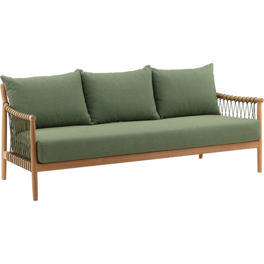 Tahoe Outdoor Sofa by Arch & Plane in green, natural. Made from outdoor canvas fabric, teak wood in a unique style.