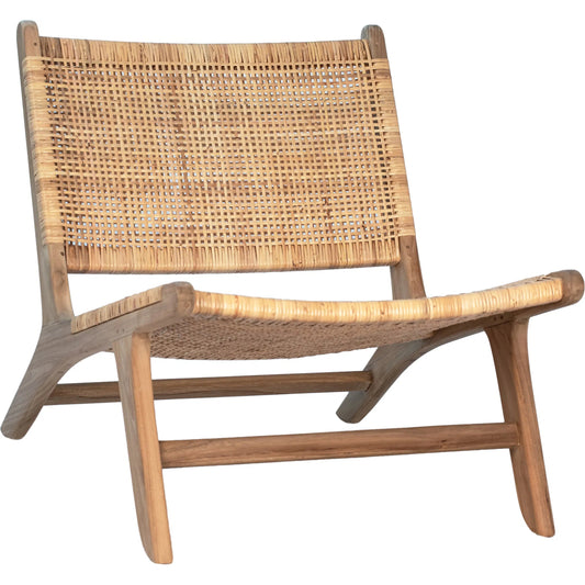 Lenore Teak and Rattan Lounge Chair by Arch & Plane in natural medium brown, light brown. Made from teak in a cottage & farmhouse style.