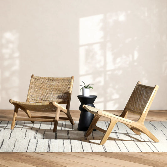 Lenore Teak and Rattan Lounge Chair by Arch & Plane in natural medium brown, light brown. Made from teak in a cottage & farmhouse style.