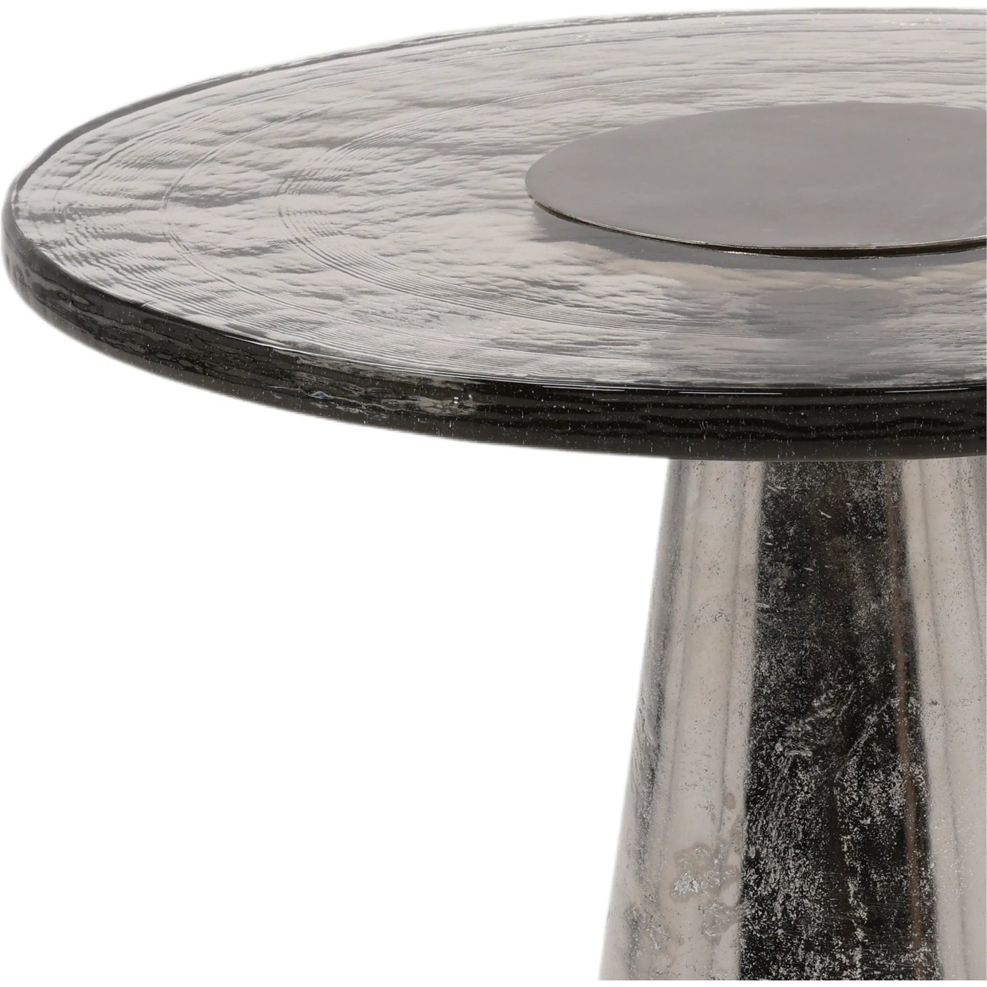 Rita End Table by Arch & Plane in silver. Made from aluminum, glass in a modern style.