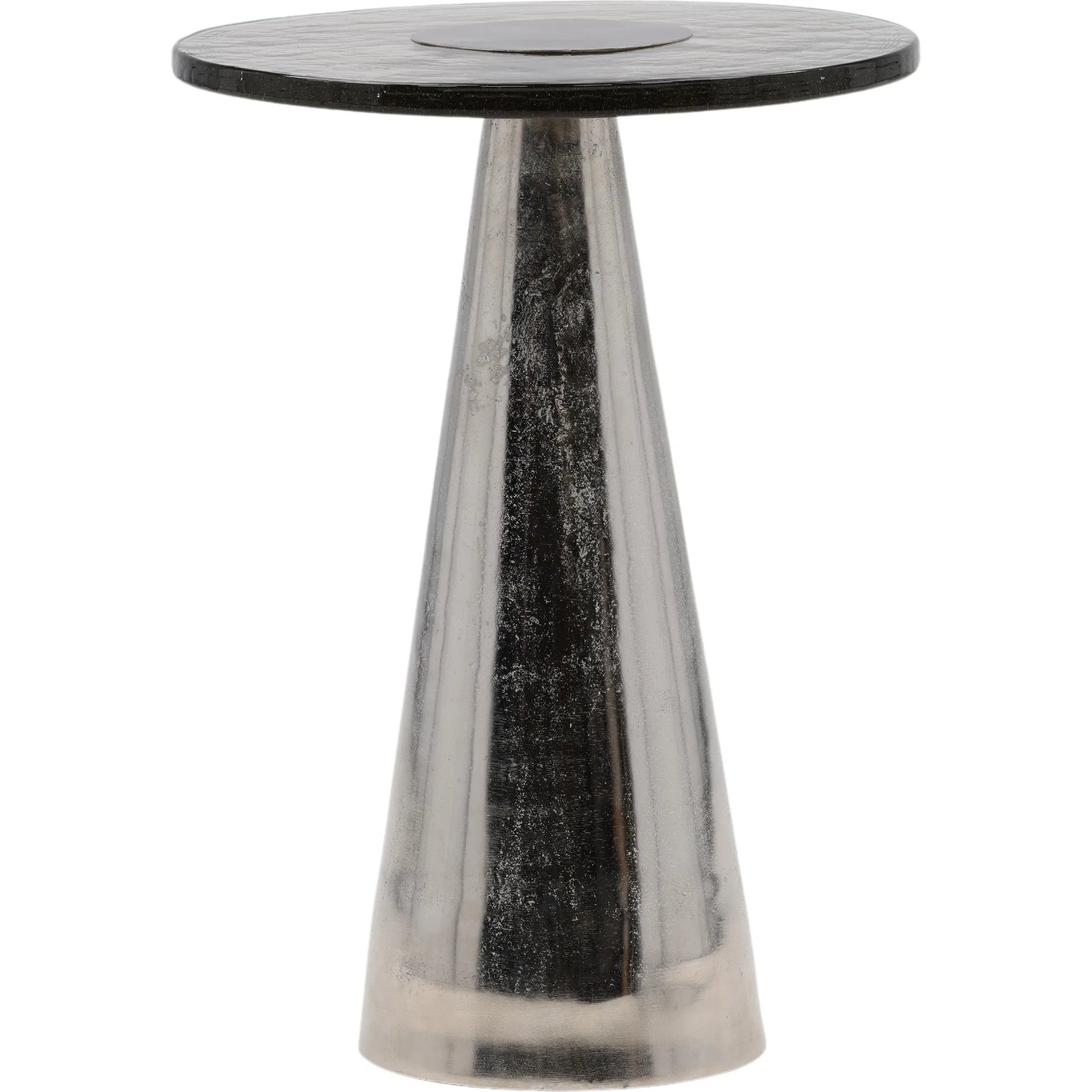 Rita End Table by Arch & Plane in silver. Made from aluminum, glass in a modern style.