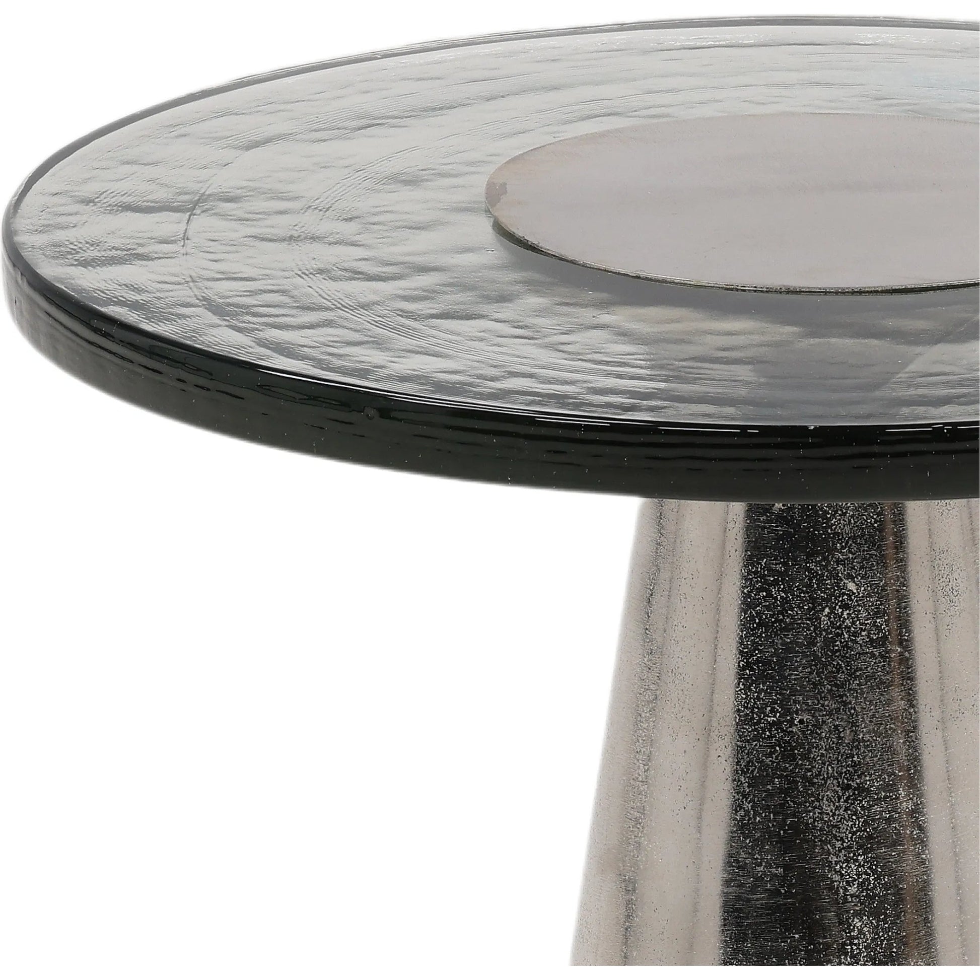 Rita End Table by Arch & Plane in silver. Made from aluminum, glass in a modern style.