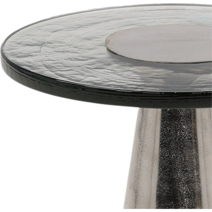 Rita End Table by Arch & Plane in silver. Made from aluminum, glass in a modern style.