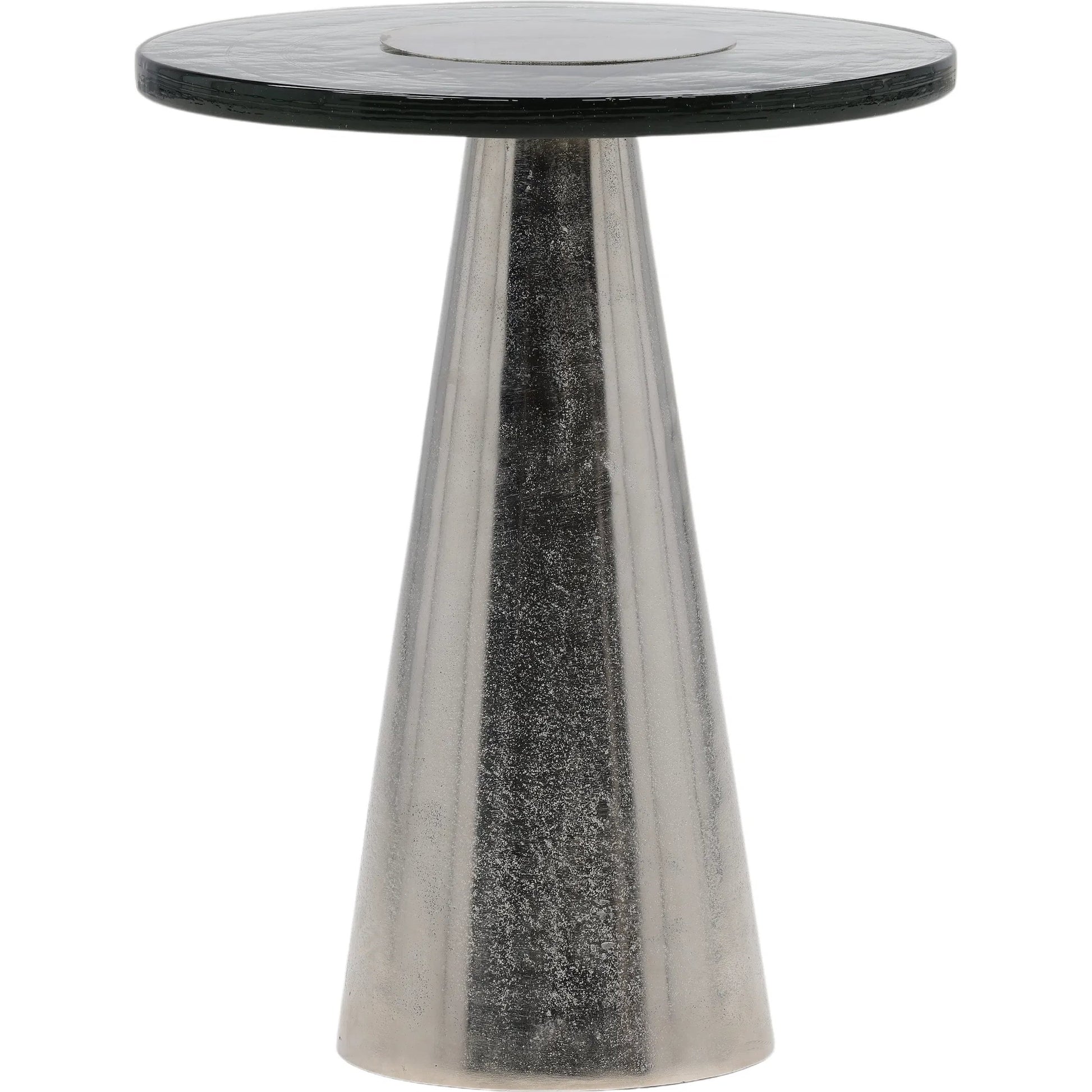 Rita End Table by Arch & Plane in silver. Made from aluminum, glass in a modern style.
