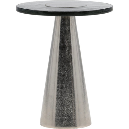 Rita End Table by Arch & Plane in silver. Made from aluminum, glass in a modern style.