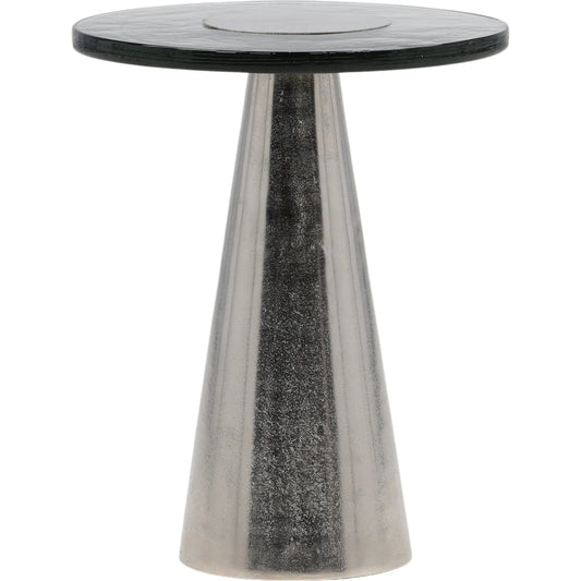 Alaric End Table by Arch & Plane in silver. Made from aluminum, glass in a unique style.