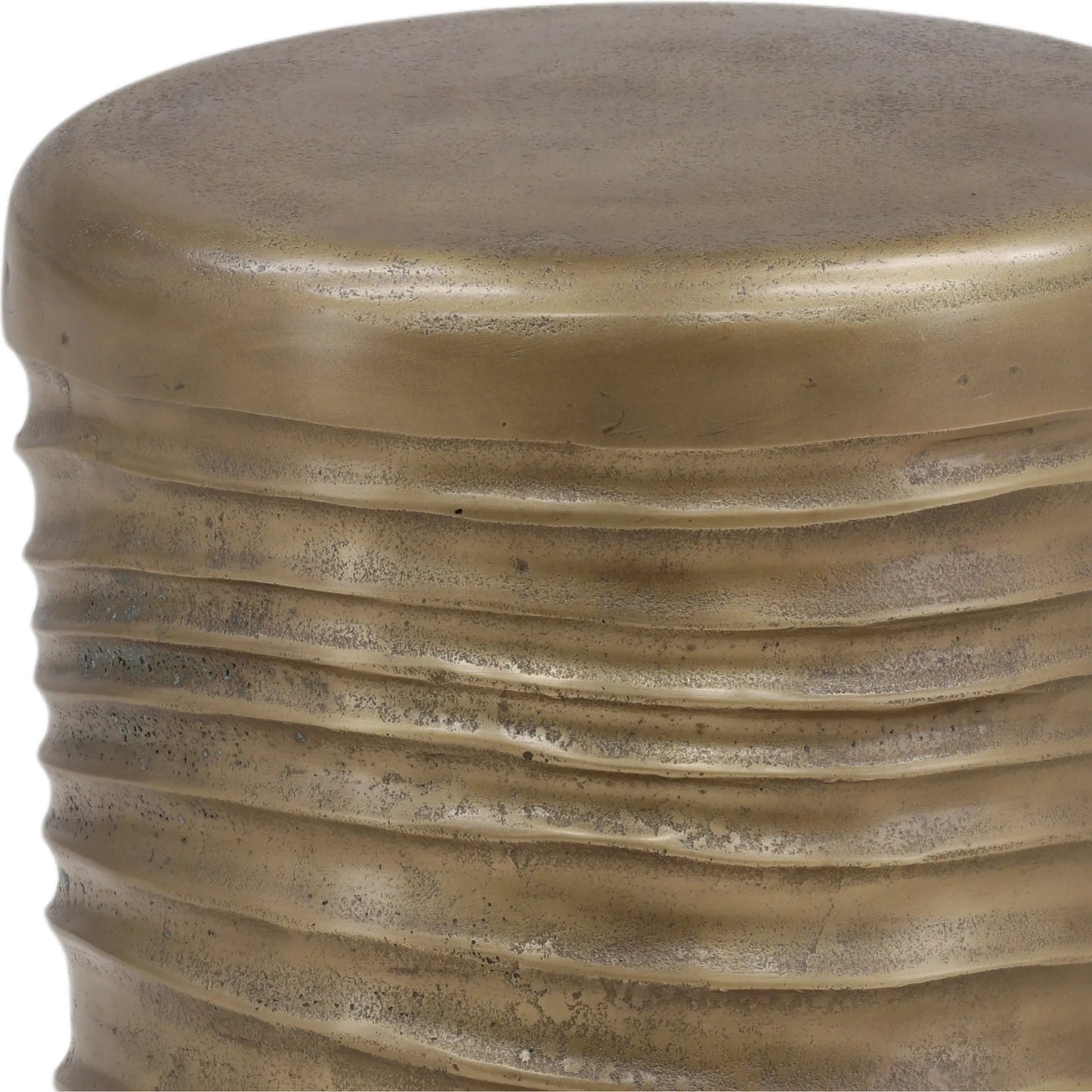 002 SI-2350996 | Closeup | Debra End Table by Arch & Plane in antique brass. Made from aluminum in a modern style.