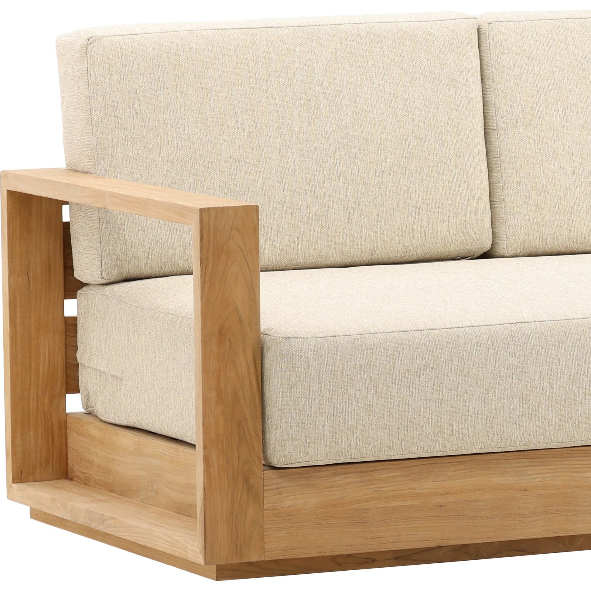 Darin Outdoor Upholstered Teak Sofa by Arch & Plane. Made from unique in a transitional style.