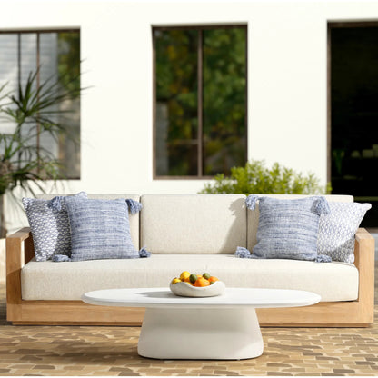 Darin Outdoor Upholstered Teak Sofa by Arch & Plane. Made from unique in a transitional style.