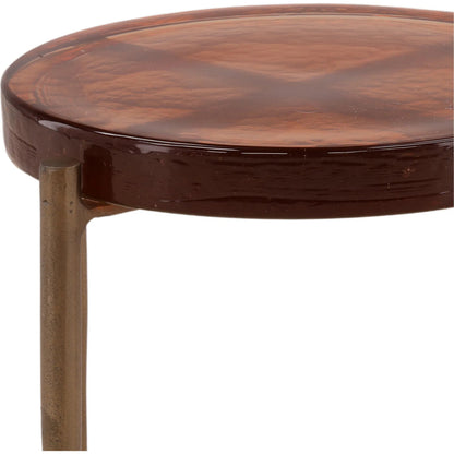 Garret Side Table by Arch & Plane in rust, antique brass. Made from aluminum, glass in a modern style.