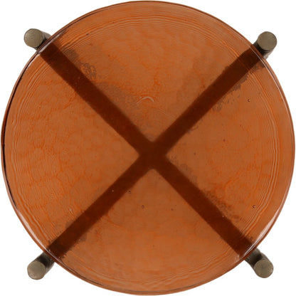 Garret Side Table by Arch & Plane in rust, antique brass. Made from aluminum, glass in a modern style.