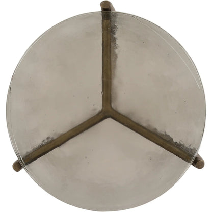 Mildred Side Table by Arch & Plane in antique brass. Made from glass, aluminum in a modern style.