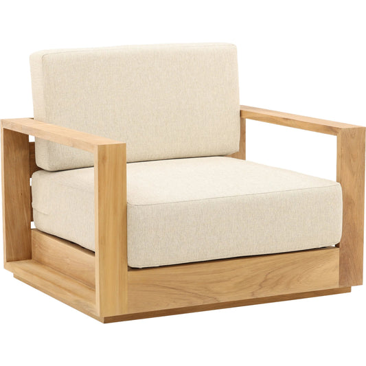 Darlene Outdoor Sofa Chair by Arch & Plane. Made from solution-dyed acrylic upholstery, teak wood frame in a unique style.
