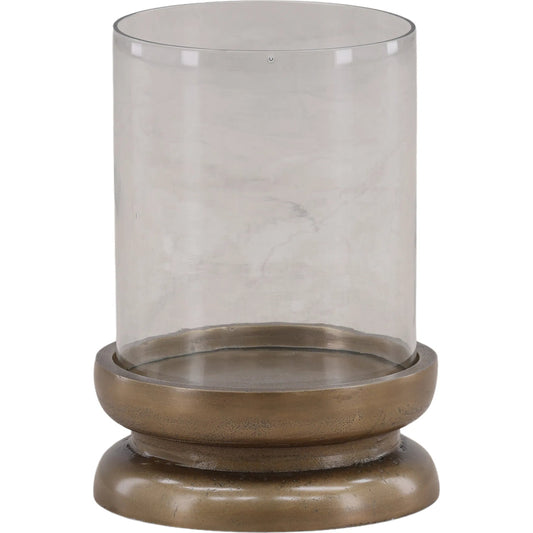 Fairmont Candle Holder by Arch & Plane in antique brass. Made from aluminum, glass in a unique style.