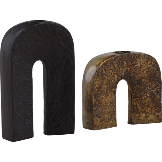 Pilares Sculpture (Set of 2) by Arch & Plane in dark, vintage brass. Made from aluminum in a unique style.