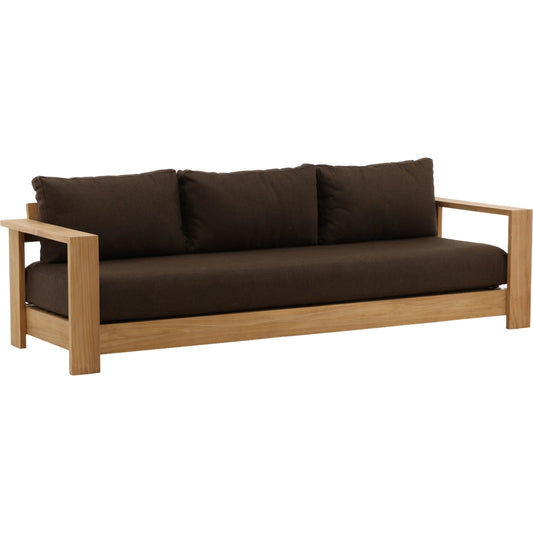 Naya Outdoor Sofa by Arch & Plane in woolacombe chocolate, natural. Made from solution-dyed acrylic upholstery, teak wood in a unique style.