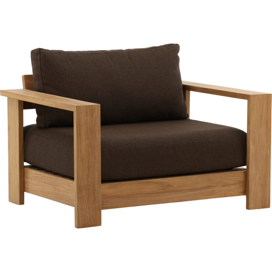 Naya Outdoor Sofa Chair by Arch & Plane in woolacombe chocolate, natural. Made from solution-dyed acrylic upholstery, teak wood in a unique style.