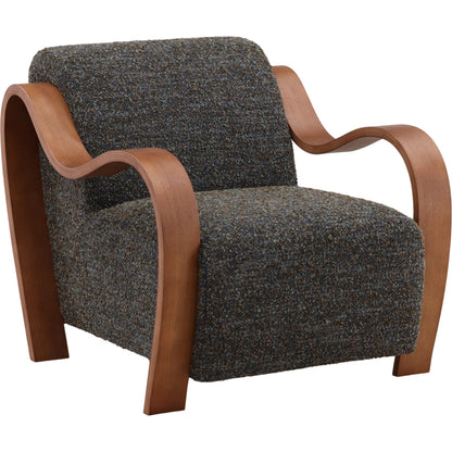 Estevan Occasional Chair Cream by Arch & Plane in agate cream, brown. Made from textured striped chenille, oak wood in a transitional style.