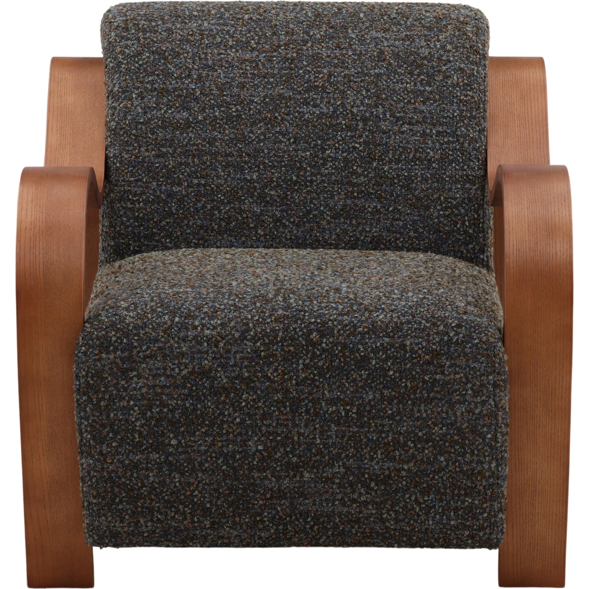 Estevan Occasional Chair Cream by Arch & Plane in agate cream, brown. Made from textured striped chenille, oak wood in a transitional style.