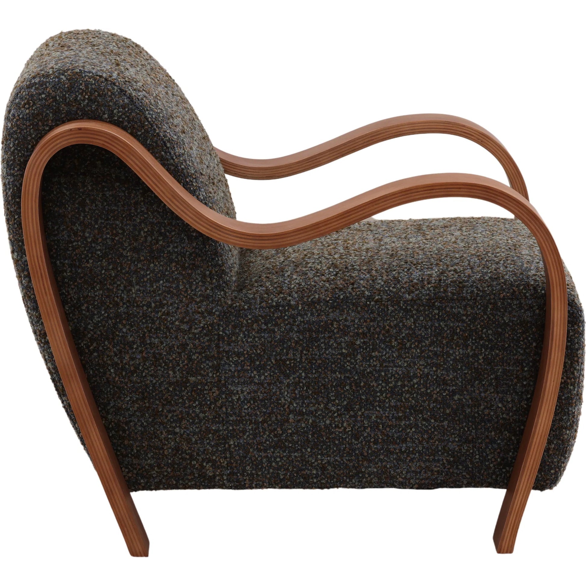 Estevan Occasional Chair Cream by Arch & Plane in agate cream, brown. Made from textured striped chenille, oak wood in a transitional style.