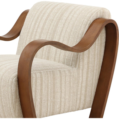 Estevan Occasional Chair Cream by Arch & Plane in agate cream, brown. Made from textured striped chenille, oak wood in a transitional style.