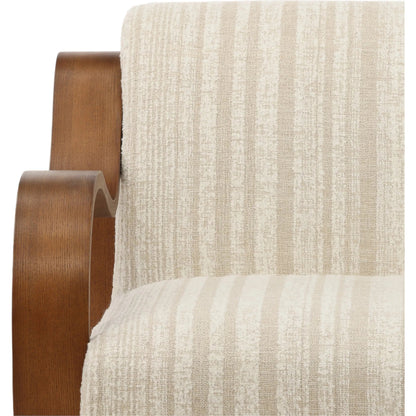 Estevan Occasional Chair Cream by Arch & Plane in agate cream, brown. Made from textured striped chenille, oak wood in a transitional style.