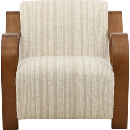 Estevan Occasional Chair Cream by Arch & Plane in agate cream, brown. Made from textured striped chenille, oak wood in a transitional style.