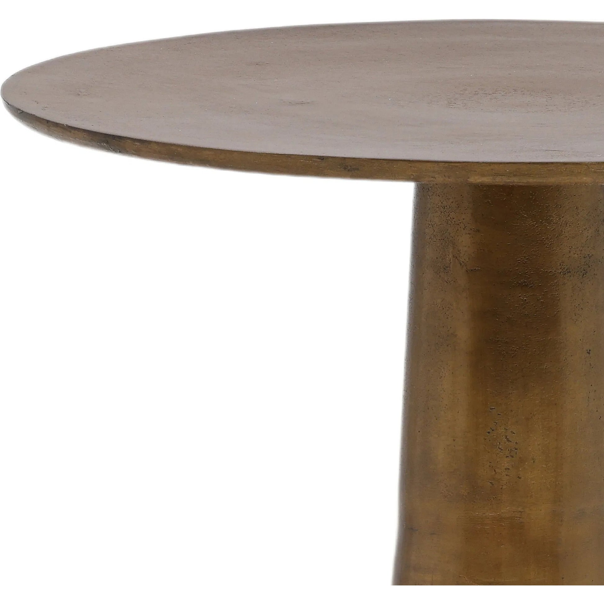 Evie Antique Brass Side Table by Arch & Plane in gold and vintage antique brass finish. Made from aluminum in a modern style.