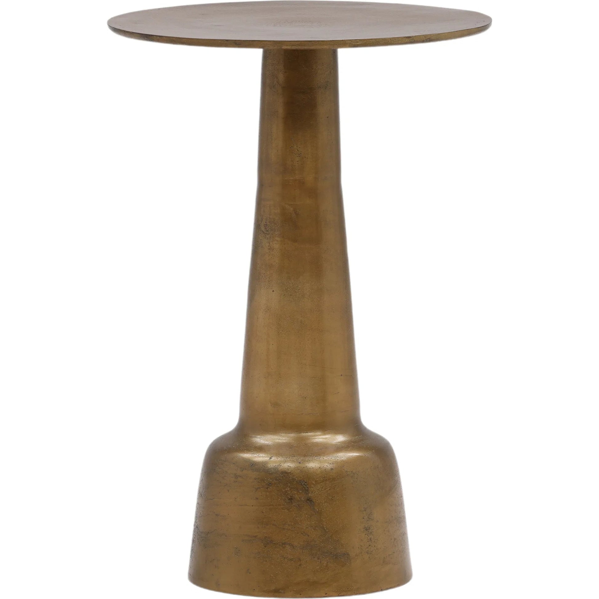 Evie Antique Brass Side Table by Arch & Plane in gold and vintage antique brass finish. Made from aluminum in a modern style.