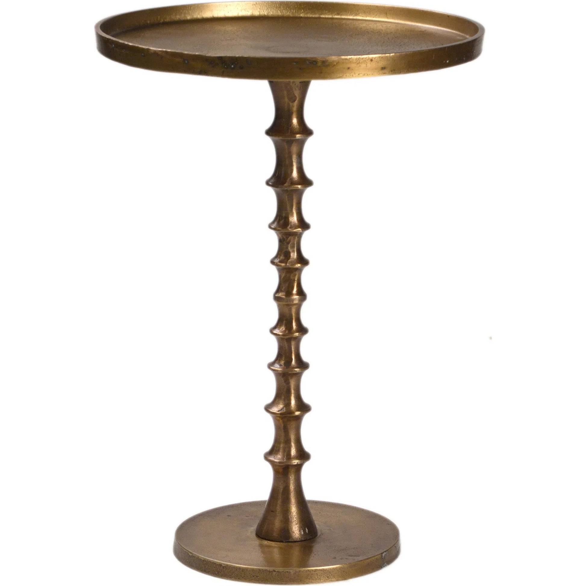 Adele Aluminum Side Table by Arch & Plane in gold and antique brass finish with a transparent powder coating. Made from aluminum in a modern style.