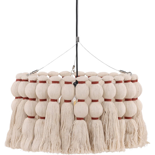Guerrero Pendant Light by Arch & Plane in ivory. Made from cotton tassels, iron in a unique style.