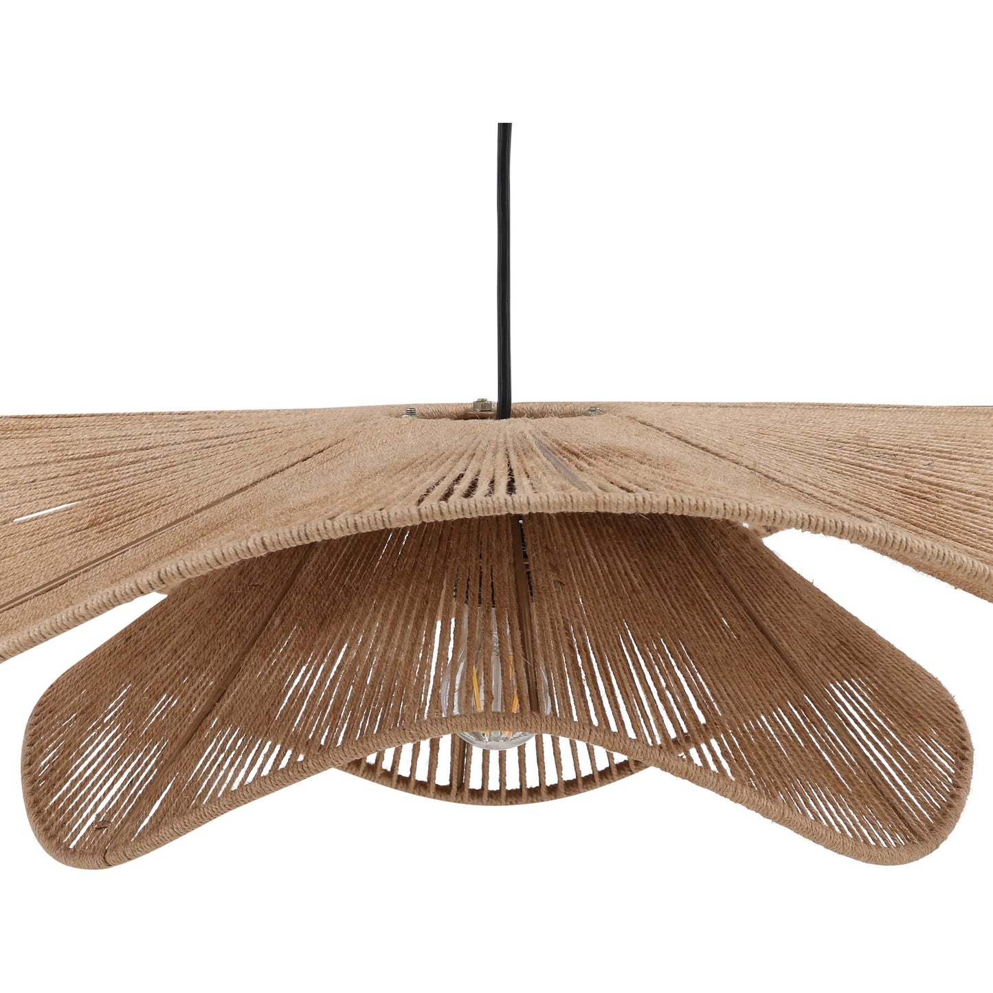 002 SI-2351110 | Closeup | Bridget Pendant Light by Arch & Plane in natural. Made from jute rope, iron in a transitional style.