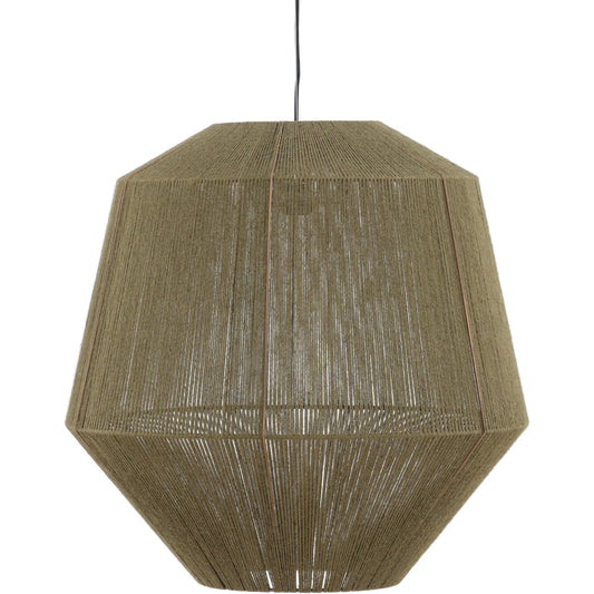 Odysseus Pendant Light by Arch & Plane in olive. Made from jute rope, iron in a unique style.