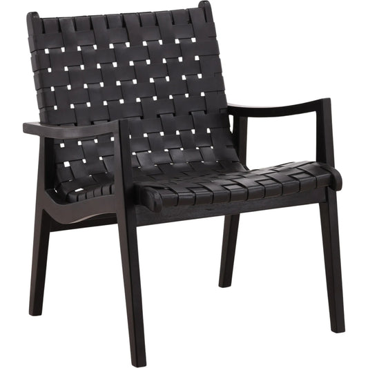 Luisa Occasional Chair by Arch & Plane in black. Made from leather, teak wood in a unique style.