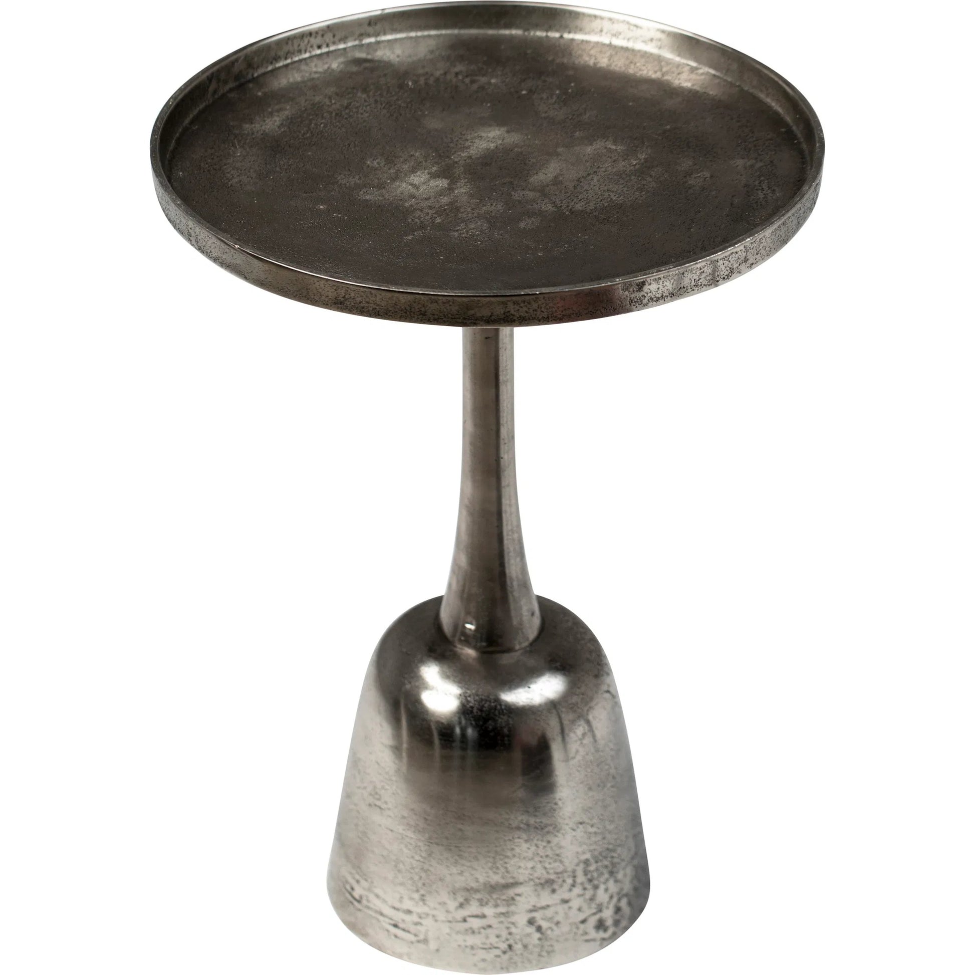 Lyda Side Table by Arch & Plane in raw nickel with black patina finish. Made from cast aluminum in a modern style.