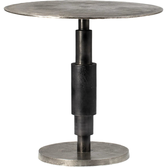 Blake Industrial Bistro Table by Arch & Plane in silver and raw nickel with black patina finish. Made from cast aluminum in a modern style.
