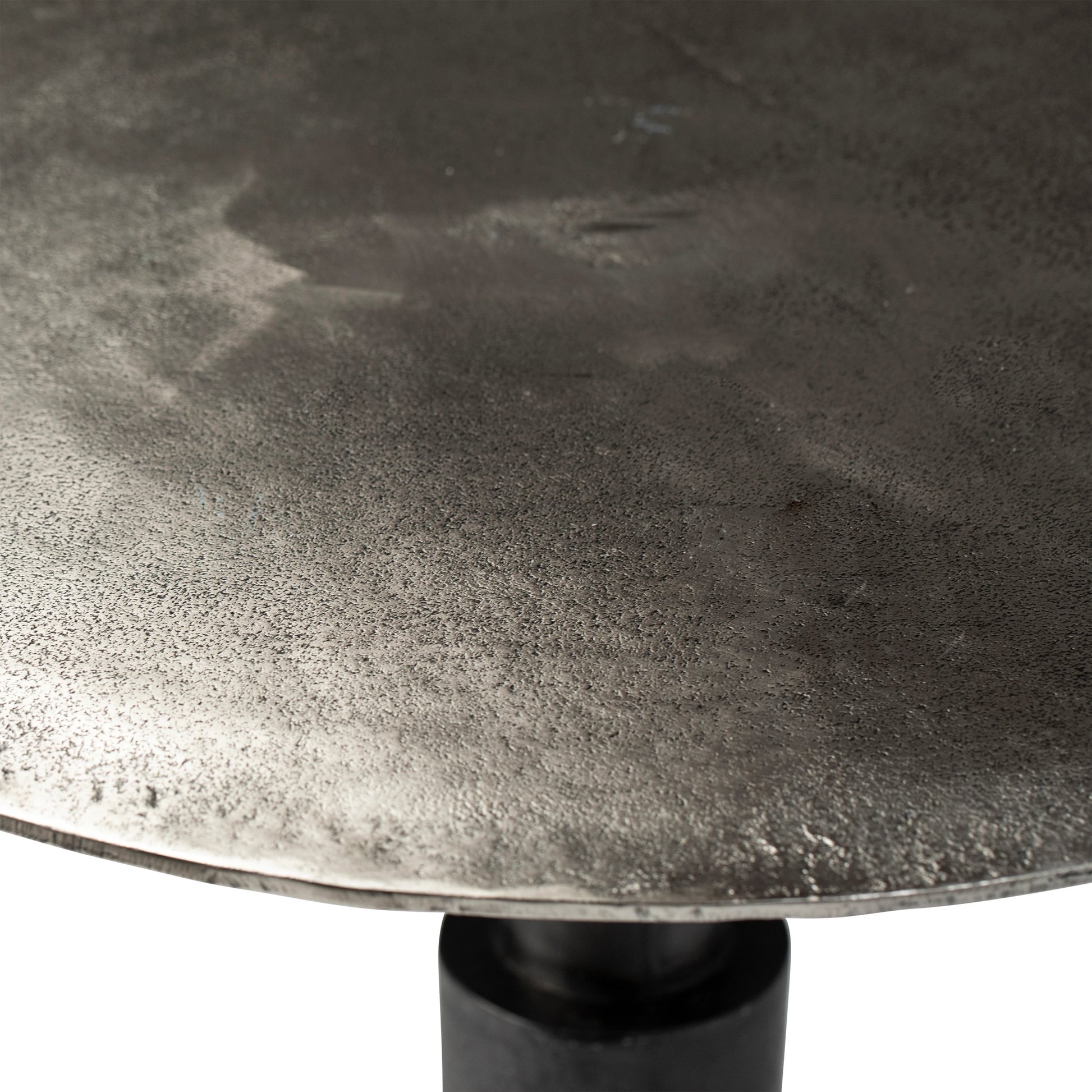 Blake Industrial Bistro Table by Arch & Plane in silver and raw nickel with black patina finish. Made from cast aluminum in a modern style.