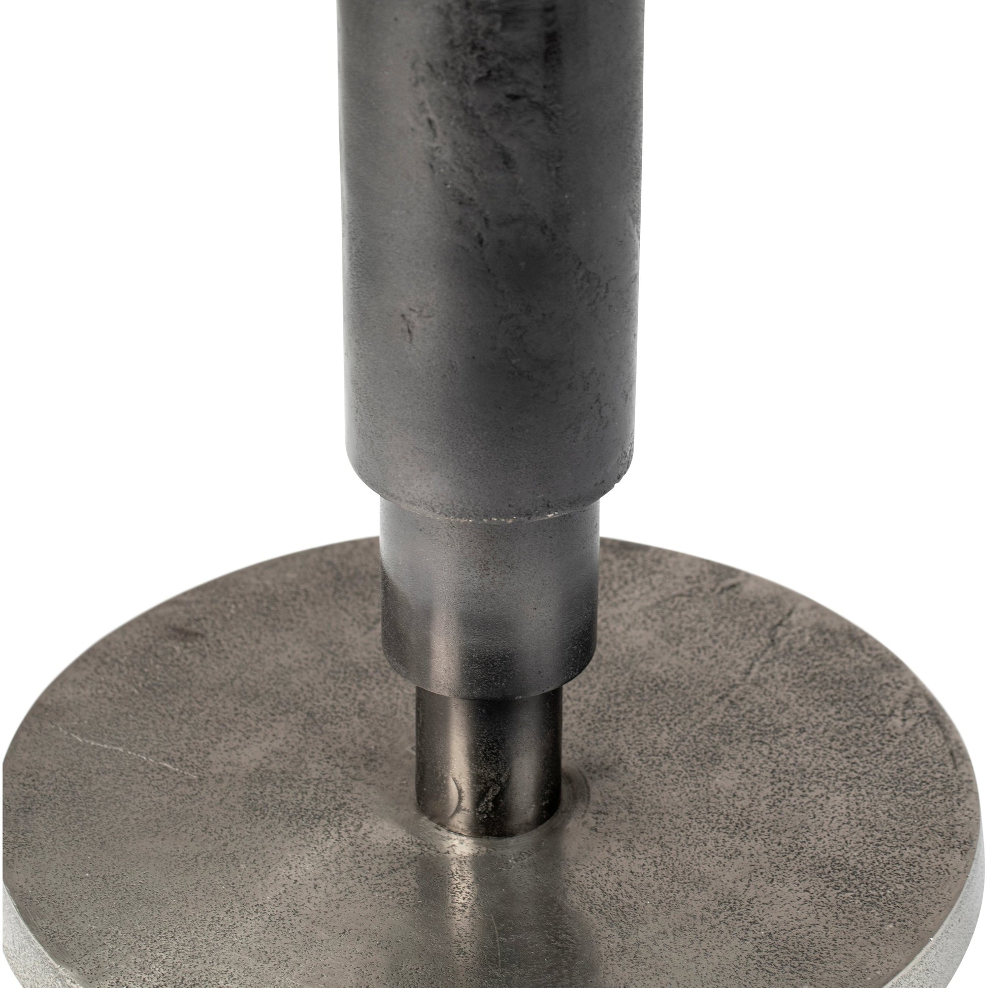 Blake Industrial Bistro Table by Arch & Plane in silver and raw nickel with black patina finish. Made from cast aluminum in a modern style.