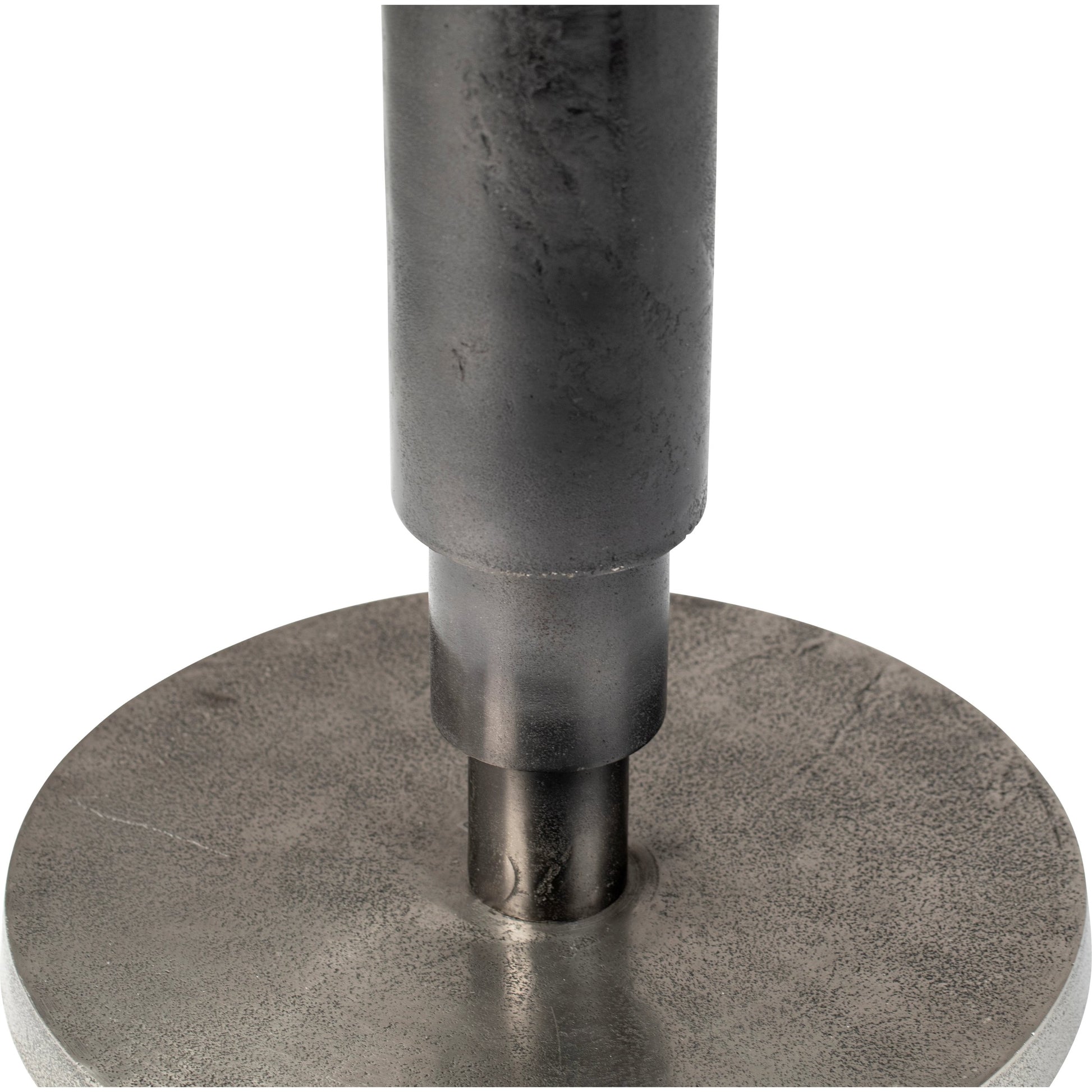Blake Industrial Bistro Table by Arch & Plane in silver and raw nickel with black patina finish. Made from cast aluminum in a modern style.