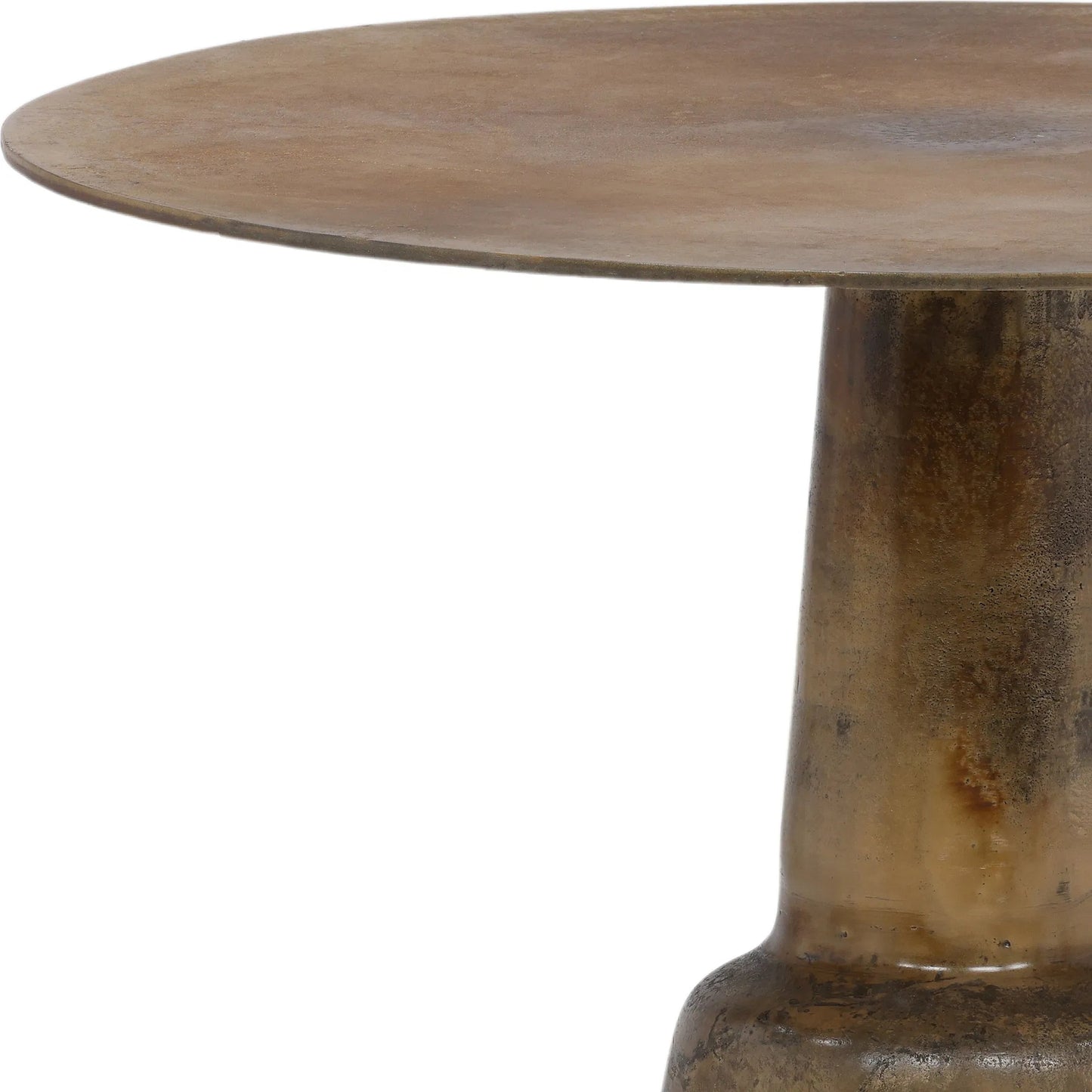 002 SI-1924582 | Closeup | Evie Antique Brass Pedestal Bistro Table by Arch & Plane in antique brass. Made from cast aluminum in a modern style.