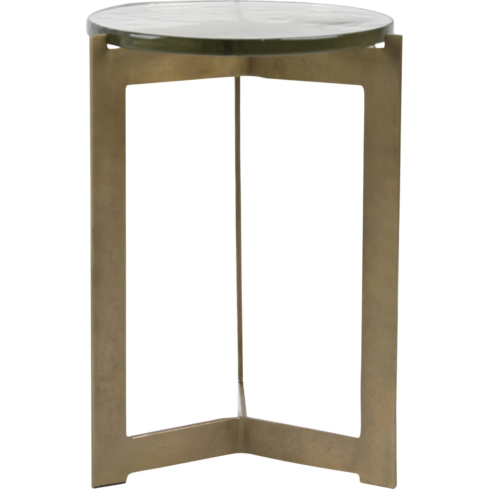Aretha Side Table by Arch & Plane in antique brass. Made from glass, aluminium in a modern style.
